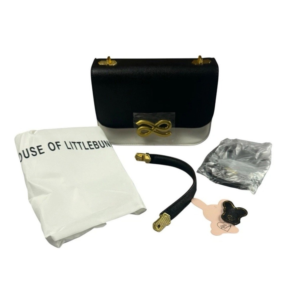 HOUSE OF LITTLEBUNNY Crossbody Bag Black White Gold Hardware Dust Bag NEW